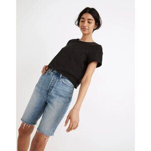Madewell Women's High Rise Long Denim Shorts Size 26 Brightwater Wash Raw Hem